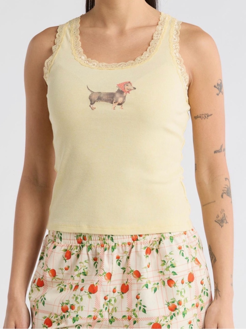 Vinyl Icons Ribbed Lace Trim Tank Top
